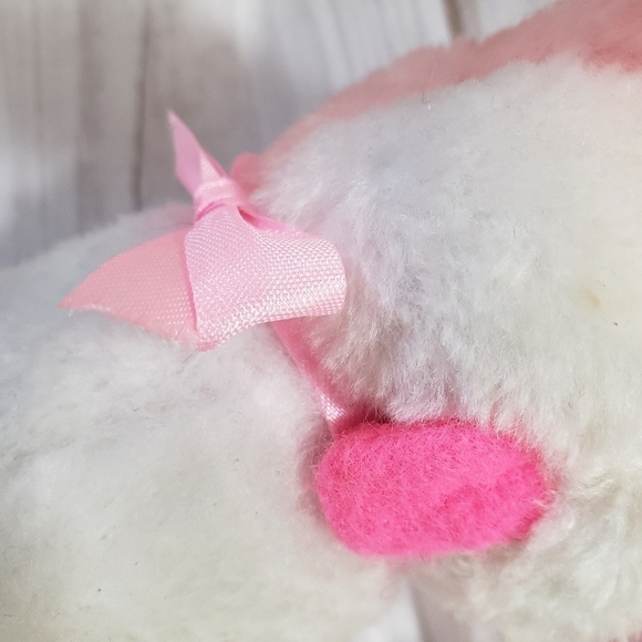 White Puppy Dog 7" Plush Pink Fuzzy Ears Carnival Style Felt Tongue Pink Eyes 80 - Picture 6 of 11